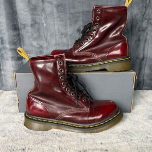 Dr. Martens 1460 Vegan Combat Boots Womens 6 Cherry Red Chrome 14585 8-Eye Boot